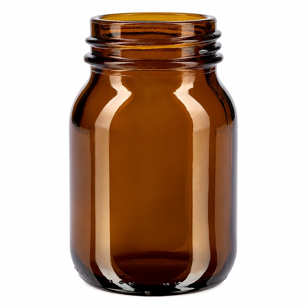 Butelka z szeroką szyjką 75 ml z bursztynowego szkła z wykończeniem szyjki DIN 40 Butelka z szeroką szyjką o pojemności 75 ml wykonana z bursztynowego szkła z gwintem DIN 40 do zastosowań farmaceutycznych