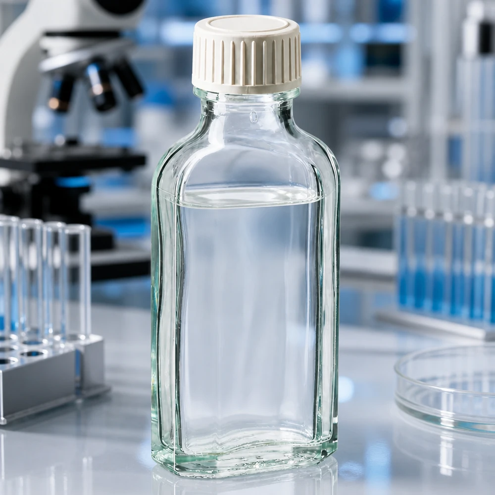 50 ml Przezroczysta zakrętka Meplat z wkładką z pianki PE Butelka Meplat o pojemności 50 ml, przezroczysta, z białym zakrętkiem i wkładką z pianki PE, przeznaczona do zastosowań laboratoryjnych