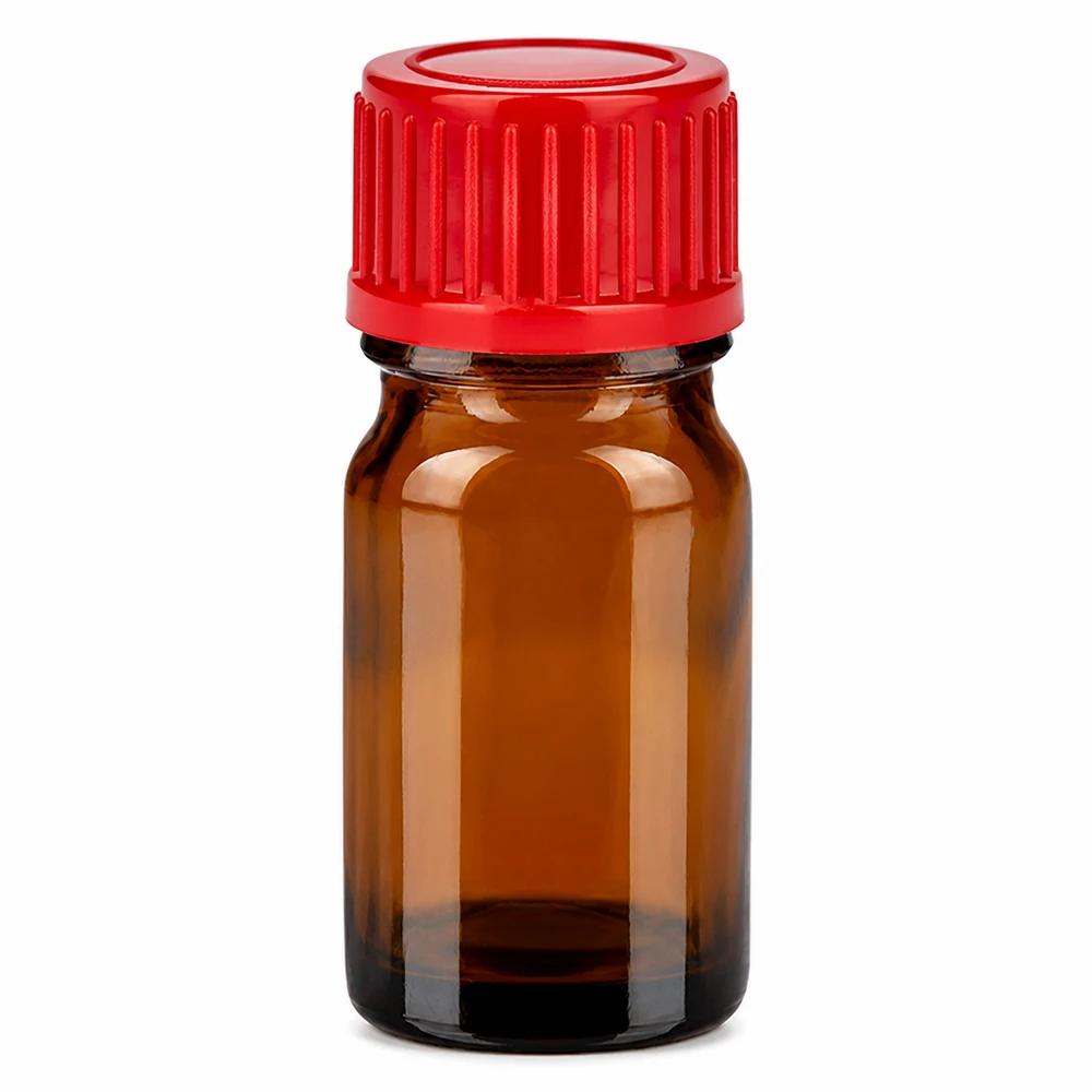 Butelka 5 ml 11 mm SV czerwony STD BrownLine UT18/5 Butelka z bursztynowego szkła o pojemności 5 ml z czerwoną zakrętką do olejków eterycznych i materiałów laboratoryjnych