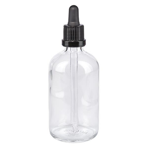 Butelka apteczna przezroczysta 100 ml pipeta czarna OV Butelka apteczna przezroczysta 100 ml pipeta czarna OV
