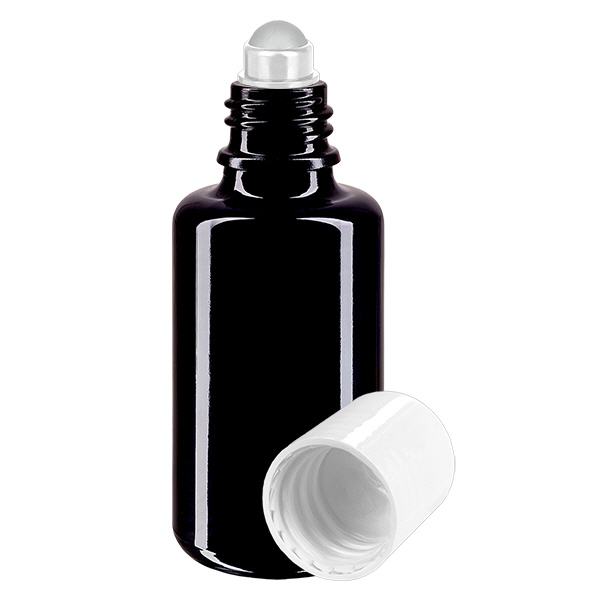 Butelka apteczna viol. 30ml nakrętka roll-on biała Butelka apteczna viol. 30ml nakrętka roll-on biała