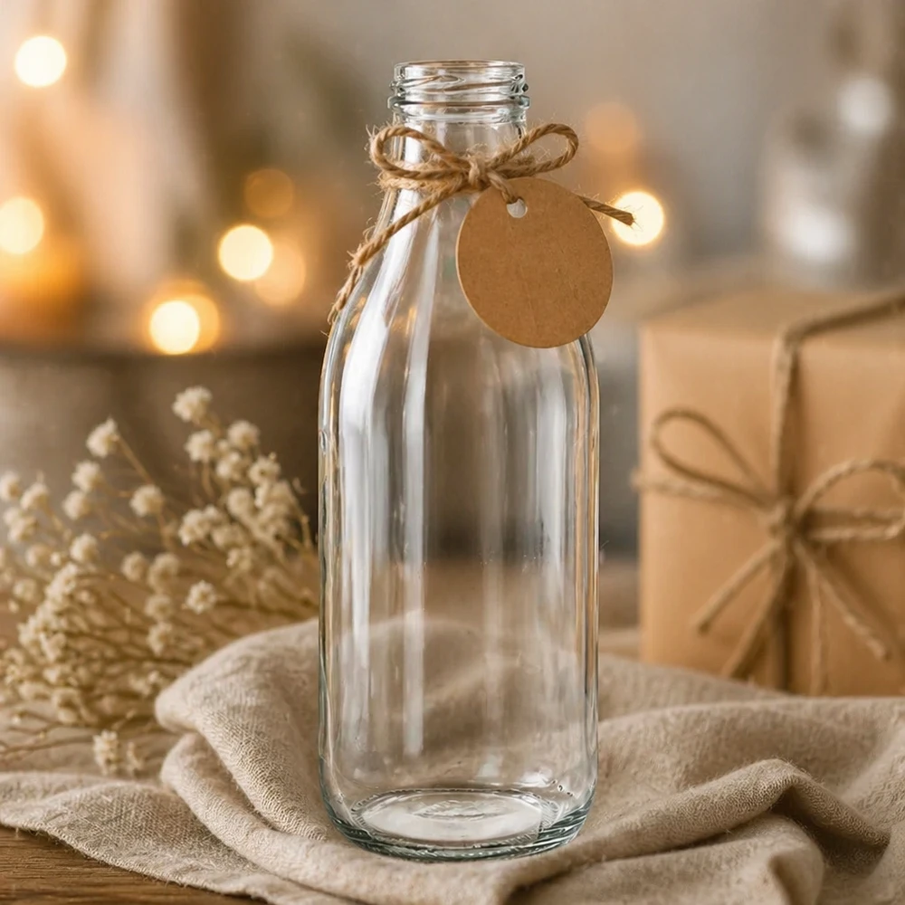 Szklana butelka 1000 ml bez pokrywki (TO48) UNiTWIST. Całkowicie szczelna z dużym otworem. Do mleka, soków i lemoniady. Wymaga pokrywki TO48