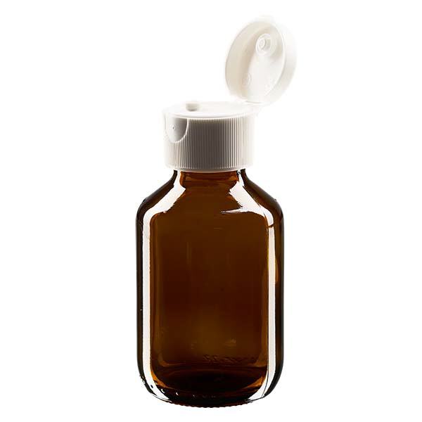 Butelka na lek 100 ml, brązowa, z klapką ApoGlas. Farmaceutyczna jakość produkcji UE. Gwint 28 mm (PP28). (syrop, butelka z lekkiego szkła) Butelka na lek 100 ml, brązowa, z klapką ApoGlas. Farmaceutyczna jakość produkcji UE. Gwint 28 mm (PP28). (syrop, butelka z lekkiego szkła)