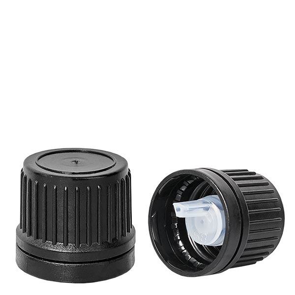 Nasadka zakraplacza 1 mm czarna (DIN18, UT18) z pierścieniem zabezpieczającym. Pionowy zakraplacz. Do ApoGlas®, UNiTWIST® i Miron® Apofl. 5-100 ml z gwintem 18 mm. Nasadka zakraplacza 1 mm czarna (DIN18, UT18) z pierścieniem zabezpieczającym. Pionowy zakraplacz. Do ApoGlas®, UNiTWIST® i Miron® Apofl. 5-100 ml z gwintem 18 mm.