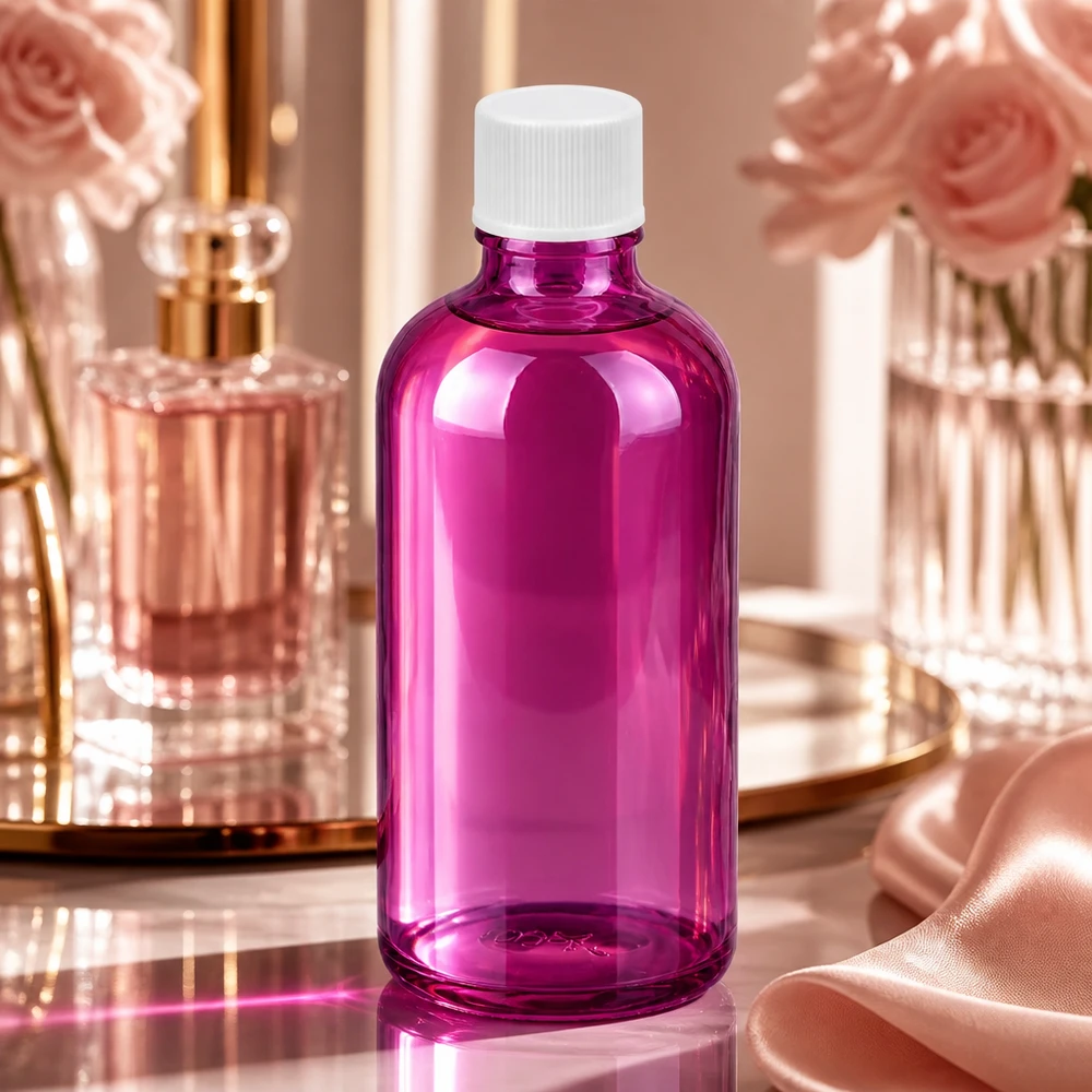 Butelka 100 ml z zakrętką 11 mm biała standardowa PurpleLine UT18/100 Elegancka fioletowa butelka o pojemności 100 ml z białą zakrętką na wysokiej jakości produkty kosmetyczne
