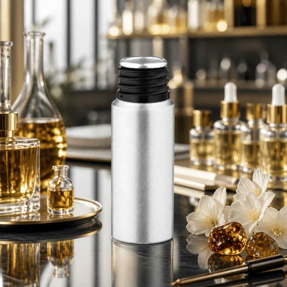 Butelka z barwionego aluminium o pojemności 20 ml Elegancka butelka z barwionego aluminium o pojemności 20 ml z matowym srebrnym wykończeniem do profesjonalnych zastosowań kosmetycznych