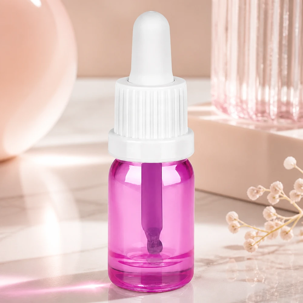 Wysokiej jakości butelka z pipetą o pojemności 5 ml z fioletowego szkła borokrzemowego i ergonomiczną białą pipetą