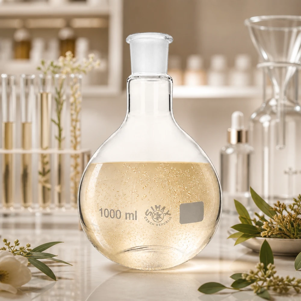 Kolba 1000 ml ze standardowym szlifowanym złączem (29/32) Precyzyjna kolba pionowa o pojemności 1000 ml ze złotym roztworem i standardowym szlifem 29/32 dla profesjonalnych laboratoriów