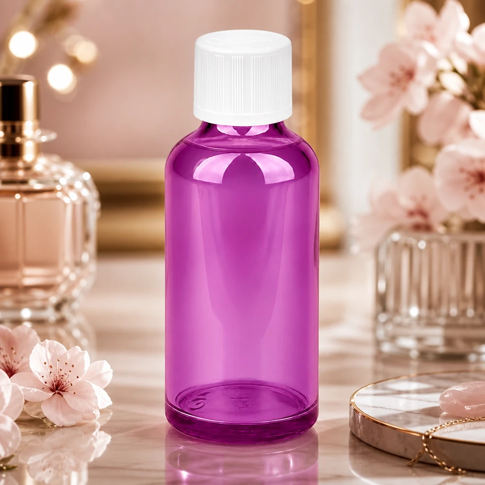 Fioletowa butelka z zakraplaczem 50 ml z otworem 1,2 mm - idealna do kosmetyków i aromaterapii DIY
