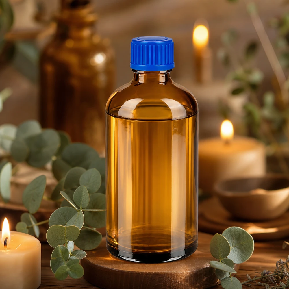 Butelka 100 ml 11 mm SV niebieski STD BrownLine UT18/100 Szklana butelka do aromaterapii 100 ml z higieniczną zakrętką do olejków eterycznych i ekstraktów