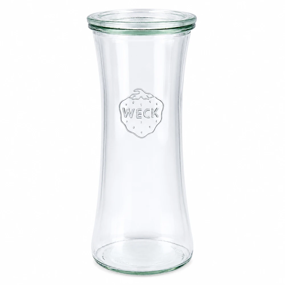 Słoik delikatesowy 700ml ze szklaną pokrywką WECK RR80 WECK delikatesowy słoik 700ml ze szklaną pokrywką RR80 - pusty słoik na przetwory z logo na białym tle