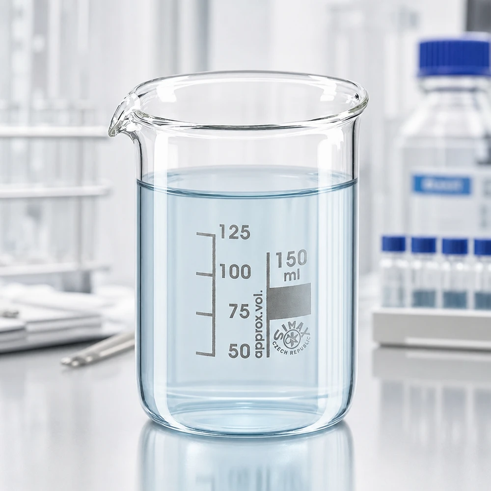 Przezroczyste szkło laboratoryjne 150 ml z wylewką i skalą mililitrową do zastosowań naukowych