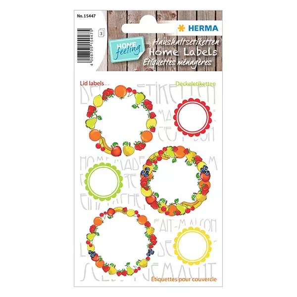 Etykiety na wieczko "Owoce" (18 naklejek) ø24/43 mm | 3 arkusze = 18 papierowych naklejek. Etykiety na wieczko "Owoce" (18 naklejek) ø24/43 mm | 3 arkusze = 18 papierowych naklejek.