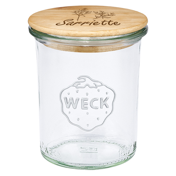 Drewniana pokrywa „sarriette” z szklanym wkładem WECK 160 ml Drewniana pokrywa „sarriette” z szklanym wkładem WECK 160 ml