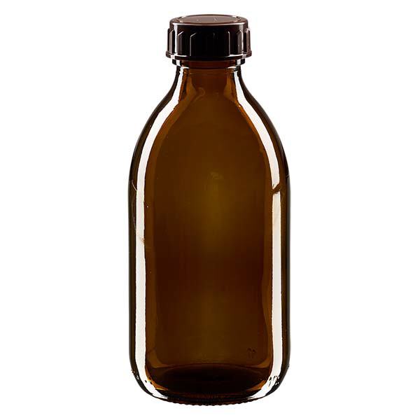 Butelka na lek 250 ml brązowa, z zakrętką brązową ApoGlas. Farmaceutyczna jakość produkcji UE. Gwint 28 mm (PP28). (syrop, butelka z lekkiego szkła) Butelka na lek 250 ml brązowa, z zakrętką brązową ApoGlas. Farmaceutyczna jakość produkcji UE. Gwint 28 mm (PP28). (syrop, butelka z lekkiego szkła)