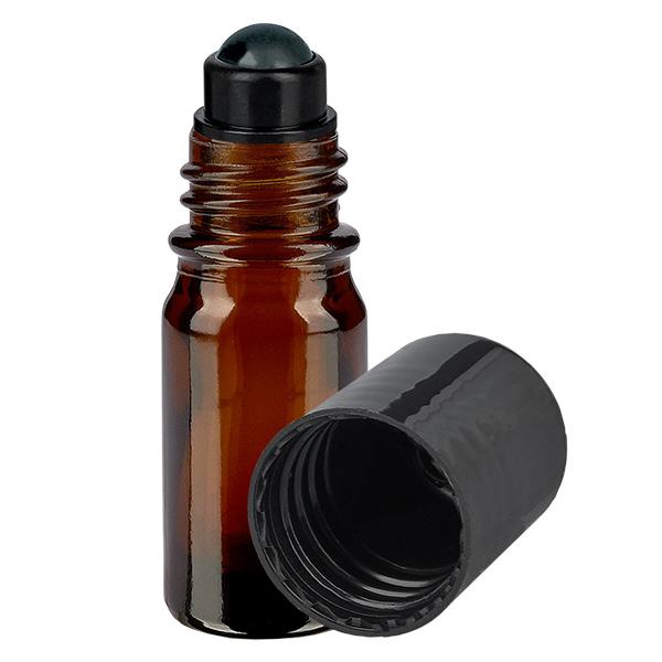 Butelka apteczna brązowa 5ml nakrętka roll-on czarna Butelka apteczna brązowa 5ml nakrętka roll-on czarna