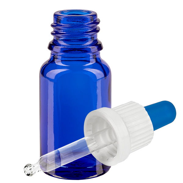 Butelka do lek&#243;w p&#322;ynnych 10 ml bia&#322;a/niebieska OV BlueL. UT18/10