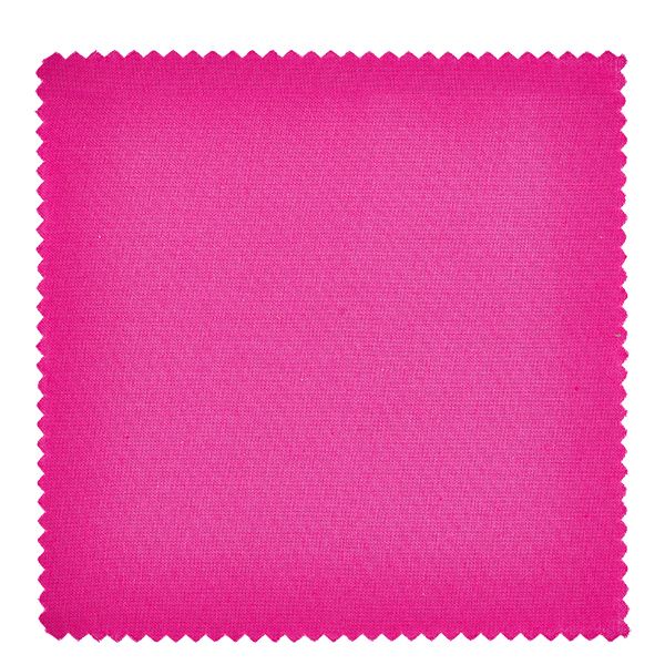 Serwetka materiałowa różowa 120x120mm kwadratowa Zbliżenie na różową tkaninę o boku 12 cm ukazuje teksturę i ząbkowane wycięcie na biżuteryjne serwetki.
