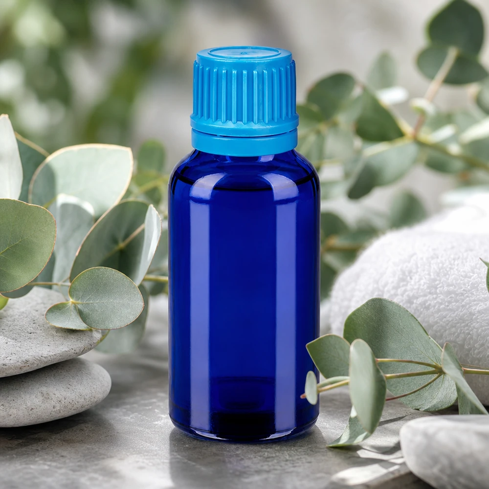 Butelka 30 ml 11 mm SV niebieska OV BlueLine UT18/30 Elegancka szklana butelka BlueLine 30 ml z rowkowaną zakrętką do profesjonalnej prezentacji produktu