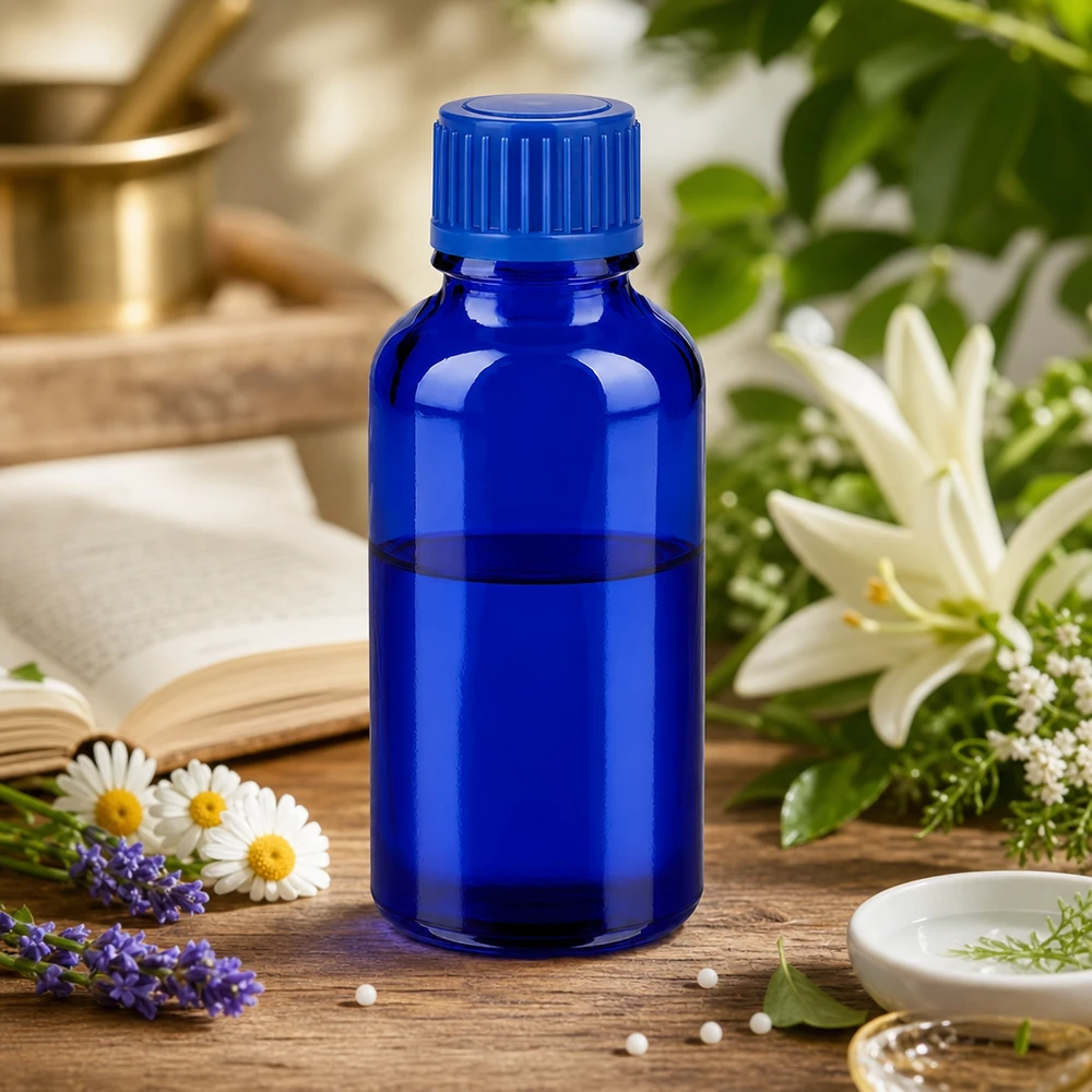Butelka 30 ml 11 mm SV niebieska STD BlueLine UT18/30 Kompaktowa butelka 30 ml z otworem 11 mm idealna do użytku mobilnego i podróży