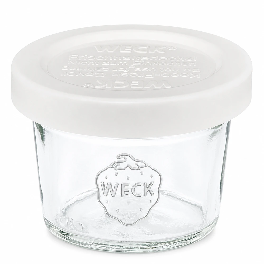 Kubki 35 ml z pokrywką zapewniającą świeżość WECK RR40 35 ml słoik WECK RR40 z białą pokrywką, mały szklany słoik do przechowywania dżemów i smarowideł