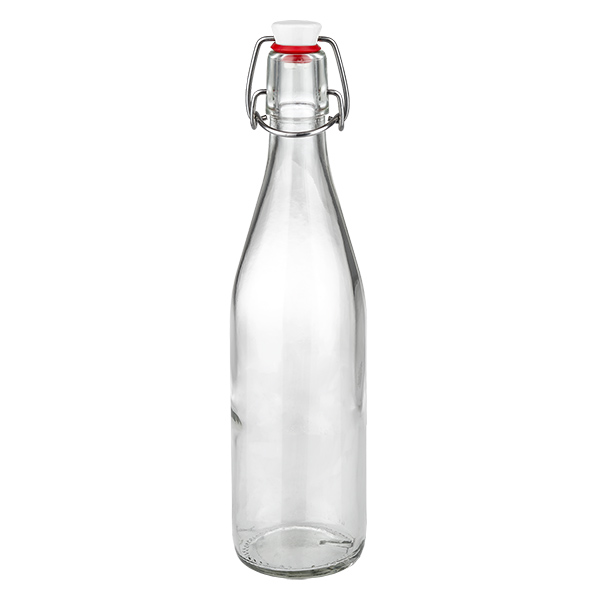 500 ml szklana butelka z porcelanową obrotową górą, przezroczysta butelka z czerwonym pierścieniem uszczelniającym do napojów