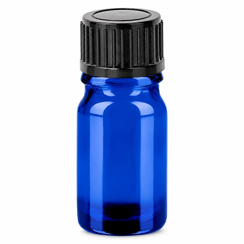 Butelka 5 ml 11 mm SV czarna STD BlueLine UT18/5 Niebieska szklana butelka 5 ml z czarną zakrętką na olejki eteryczne i kosmetyki