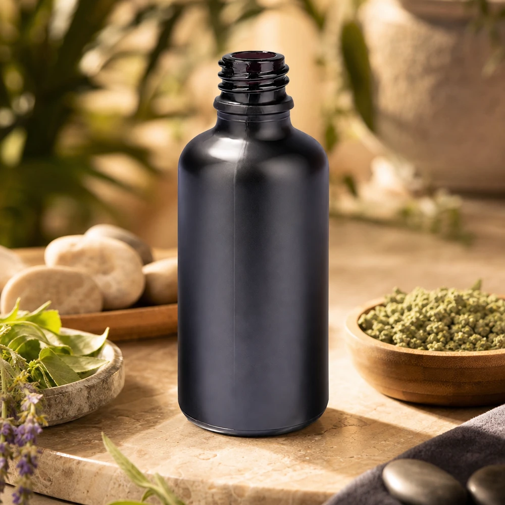 50 ml butelka aptekarska BlackLine UT18/50 UNiTWIST z chroniącym przed światłem fioletowym szkłem do aromaterapii