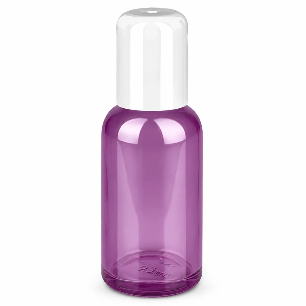 Butelka roll-on 30 ml, biała, standardowa PurpleLine UT18/30 30 ml butelka typu roll-on w kolorze przezroczystego fioletu z białą nakrętką do kosmetyków i perfum