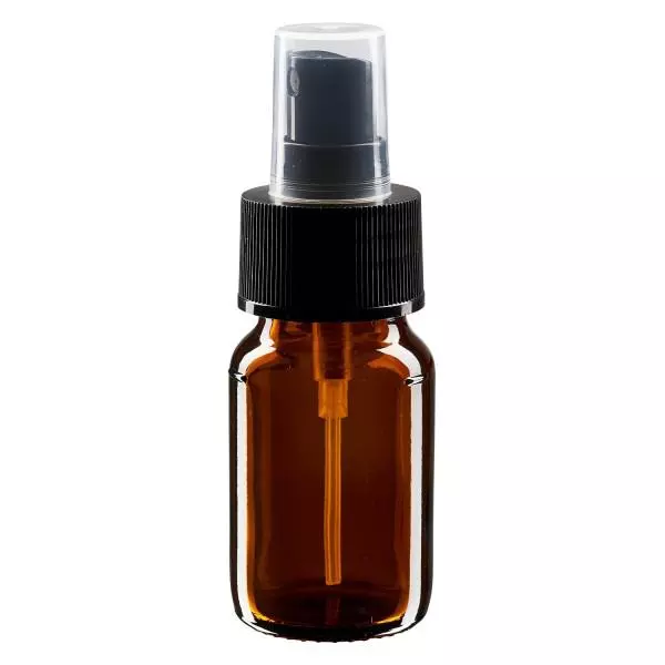 Butelka 30 ml brązowa, z pompką rozpylającą czarną ApoGlas. Farmaceutyczna jakość produkcji UE. Gwint 28 mm (PP28). (syrop, butelka z lekkiego szkła)