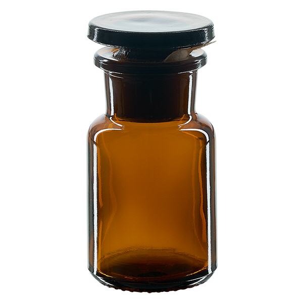 Okr&#261;g&#322;a butelka na rami&#281; 50 ml z br&#261;zow&#261; szerok&#261; szyjk&#261; i szklanym korkiem