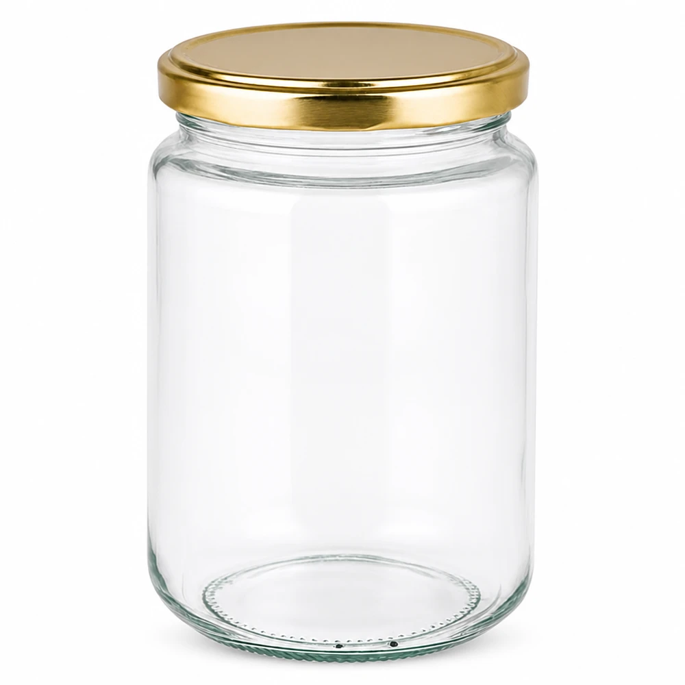 382 ml okrągłe szkło z pokrywką BasicSeal złota UNiTWIST Elegantes 382ml Rundglas mit goldenem Twist-off Deckel für Marmelade Honig und Konserven von Glas-Fabrik.de