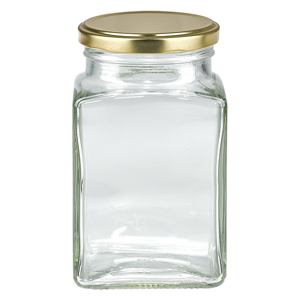 260 ml szklane opakowanie czworok&#261;tne z pokrywk&#261; BasicSeal w kolorze z&#322;otym UNiTWIST