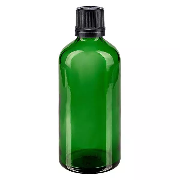 Butelka apteczna zielona 100ml zakrętka czarna nalewak r. OV Butelka apteczna zielona 100ml zakrętka czarna nalewak r. OV