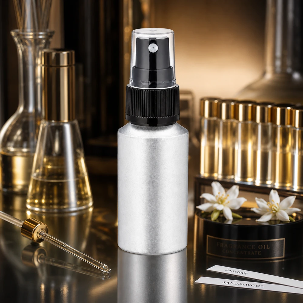 Butelka z barwionego aluminium o pojemności 30 ml z atomizerem Kompaktowy, aluminiowy flakonik o pojemności 30 ml z atomizerem o eleganckim wyglądzie do zastosowań mobilnych.