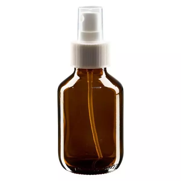 Butelka na lek 100 ml brązowa, z pompką rozpylającą białą ApoGlas. Farmaceutyczna jakość produkcji UE. Gwint 28 mm (PP28). (syrop, butelka z lekkiego szkła) Butelka na lek 100 ml brązowa, z pompką rozpylającą białą ApoGlas. Farmaceutyczna jakość produkcji UE. Gwint 28 mm (PP28). (syrop, butelka z lekkiego szkła)
