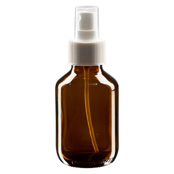 Butelka na lek 100 ml br&#261;zowa, z pompk&#261; rozpylaj&#261;c&#261; bia&#322;&#261; ApoGlas. Farmaceutyczna jako&#347;&#263; produkcji UE. Gwint 28 mm (PP28). (syrop, butelka z lekkiego szk&#322;a)