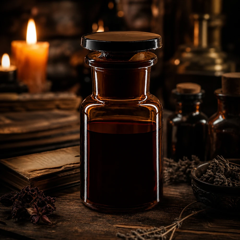 Okrągła butelka na ramię 50 ml z brązową szeroką szyjką i szklanym korkiem Butelka chroniąca przed światłem o pojemności 50 ml, z szeroką szyjką i szklanym korkiem, przeznaczona do wrażliwych nalewek i esencji