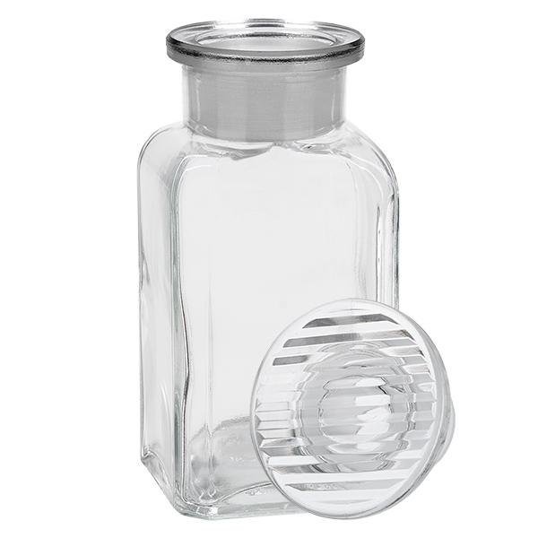 Kwadratowa butelka 100 ml z przezroczyst&#261; zatyczk&#261; z szerok&#261; szyjk&#261;