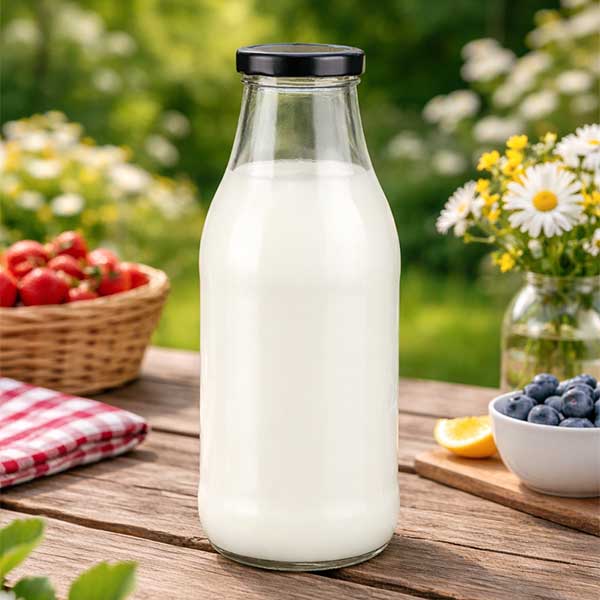 Butelka szklana 1000 ml + pokrywka BasicSeal czarna UNiTWIST. Całkowicie szczelna z dużą pokrywką TO48. Do mleka, soków i lemoniady.