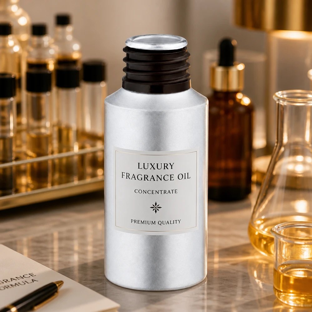 Elegancki flakon z barwionego aluminium o pojemności 30 ml i wzornictwie klasy premium dla luksusowych olejków zapachowych i kompozycji zapachowych.