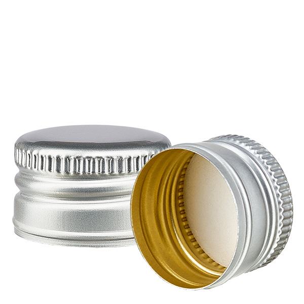 Srebrna aluminiowa zakr&#281;tka w standardzie PP28 ApoGlas. Jako&#347;&#263; farmaceutyczna. Gwint 28 mm. Np. do butelek na leki ApoGlas&#174; Euro.