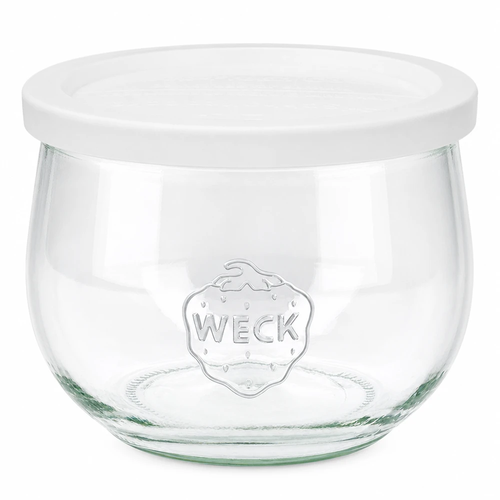 Słoik tulipan o pojemności 580 ml z pokrywką WECK RR100 WECK słoik tulipan 580ml z białą pokrywką RR100 słoik do przetworów przezroczysty z logo WECK
