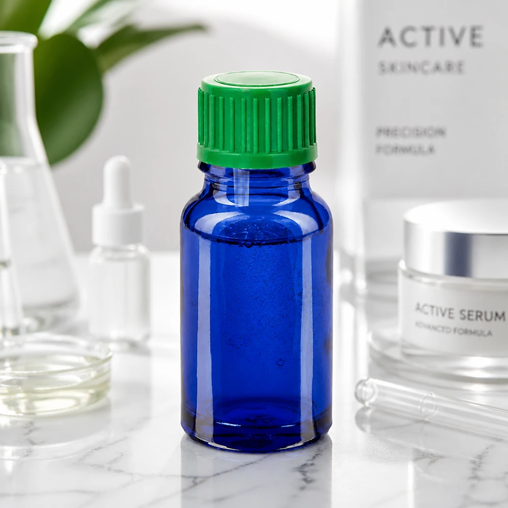 10ml szklana butelka niebieska z zielonym zakraplaczem UT18 do kosmetyków i serum
