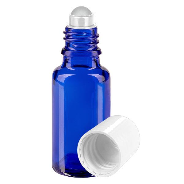 Butelka apteczna niebieska 20ml nakrętka roll-on biała Butelka apteczna niebieska 20ml nakrętka roll-on biała