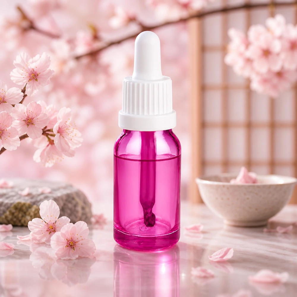 Elegancka butelka z pipetą o pojemności 10 ml w kolorze jasnofioletowym z białą zakrętką OV PurpleLine UT18/10