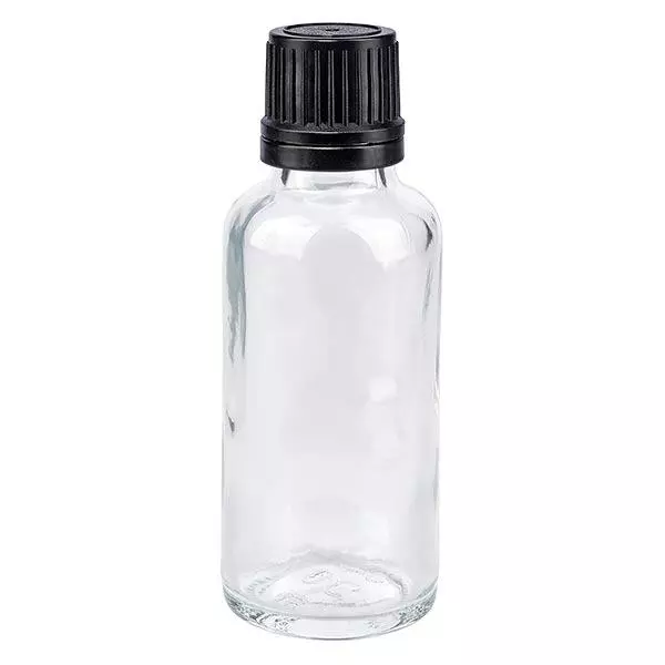 Butelka apteczna przezroczysta 30ml zakrętka czarny nalewak r. OV Butelka apteczna przezroczysta 30ml zakrętka czarny nalewak r. OV
