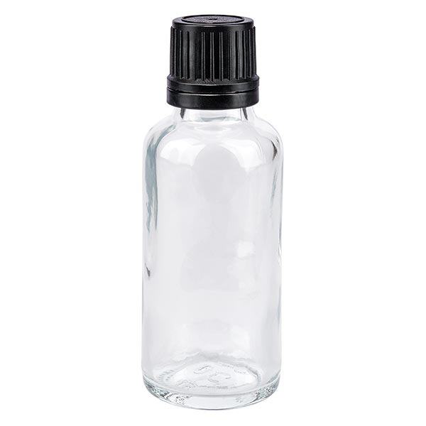 Butelka apteczna przezroczysta 30ml zakrętka czarny nalewak r. OV Butelka apteczna przezroczysta 30ml zakrętka czarny nalewak r. OV