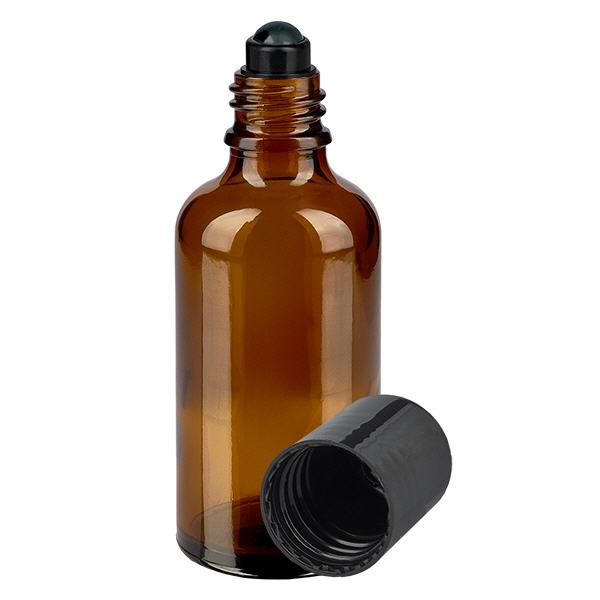 Butelka apteczna brązowa 50ml zakrętka roll-on czarna Butelka apteczna brązowa 50ml zakrętka roll-on czarna