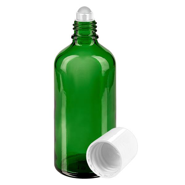 Butelka apteczna zielona 100ml nakrętka roll-on biała Butelka apteczna zielona 100ml nakrętka roll-on biała